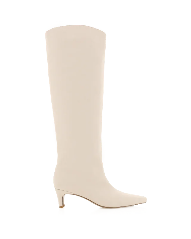 Stretch fabric knee high boots for a snug fit​ DIVYA - BUTTERMILK