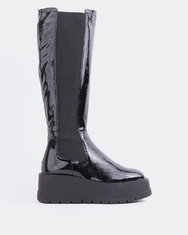 Women's lightweight tall boots for travel Fidenza Black Patent
