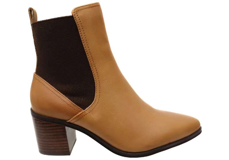 women's ankle boots with embroidery Hush Puppies Vala Womens Comfortable Leather Mid Heel Ankle Boots