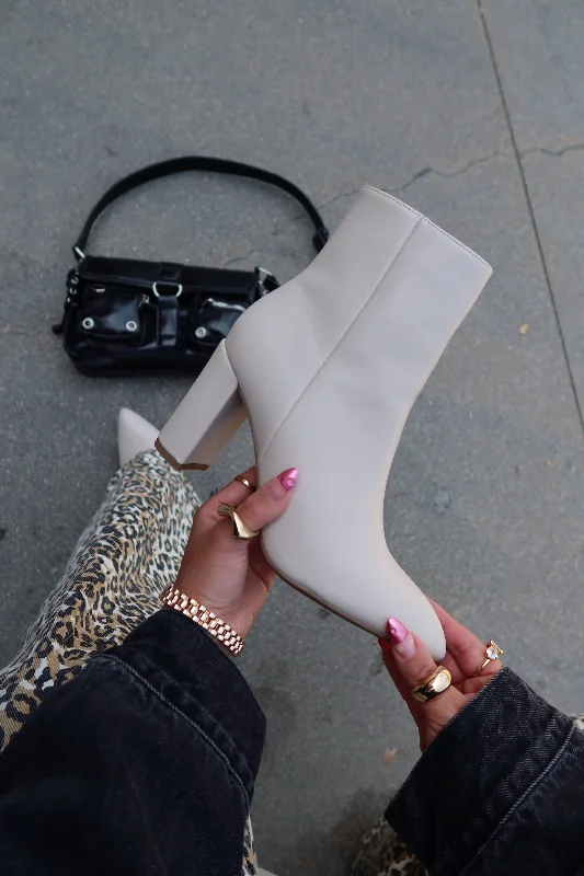 women's booties with ankle strap Social Season Block Heel Ankle Boots - Bone