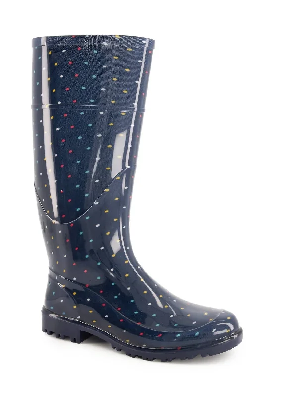 Women's rain boots with a scalloped edge at the opening Women's Tall Rain Boots In Navy