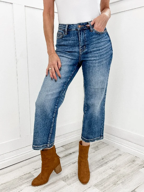 Men's denim shorts with a western - style yoke for a rustic touch Judy Blue MAEVE High Waist Vintage Wash Cropped Wide Leg Denim Jean Men's denim shorts with a western - style yoke for a rustic touch Judy Blue MAEVE High Waist Vintage Wash Cropped Wide Leg Denim Jean