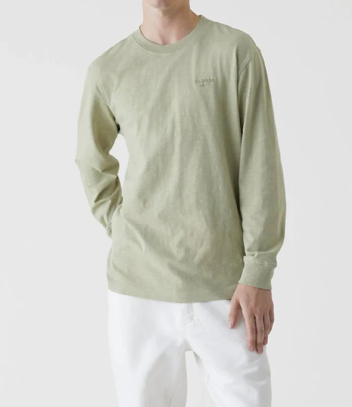 Men's organic cotton crew - neck t - shirts for everyday comfort24/7 Long Sleeve Shirt In Light Moss Green Men's organic cotton crew - neck t - shirts for everyday comfort24/7 Long Sleeve Shirt In Light Moss Green