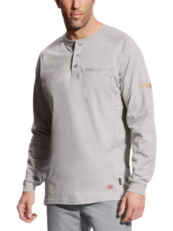 Men's button - front t - shirts with a unique artistic printAir Henley Top In Silver Fox Heather Men's button - front t - shirts with a unique artistic printAir Henley Top In Silver Fox Heather