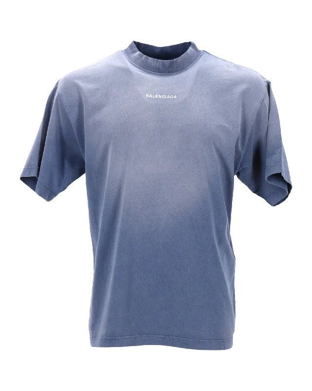 Men's polo t - shirts with a contrast collar for a preppy lookBalenciaga Faded Logo T-shirt in Blue Cotton