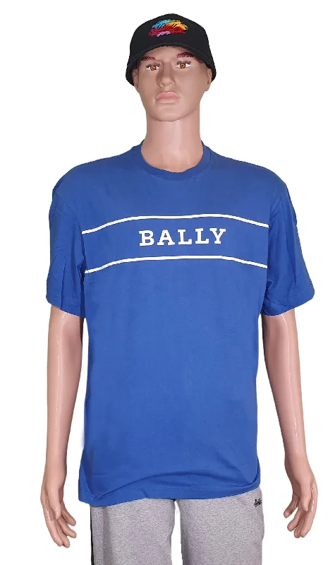 Men's short - sleeve linen t - shirts for summer beach outingsBally 6240604 Men's Blue Cotton Printed Logo T-Shirt