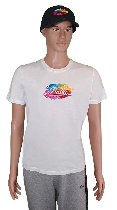 Men's distressed denim - look t - shirts with a rugged appealBally 6301245 Unisex White 100% Cotton Logo T-Shirt Men's distressed denim - look t - shirts with a rugged appealBally 6301245 Unisex White 100% Cotton Logo T-Shirt