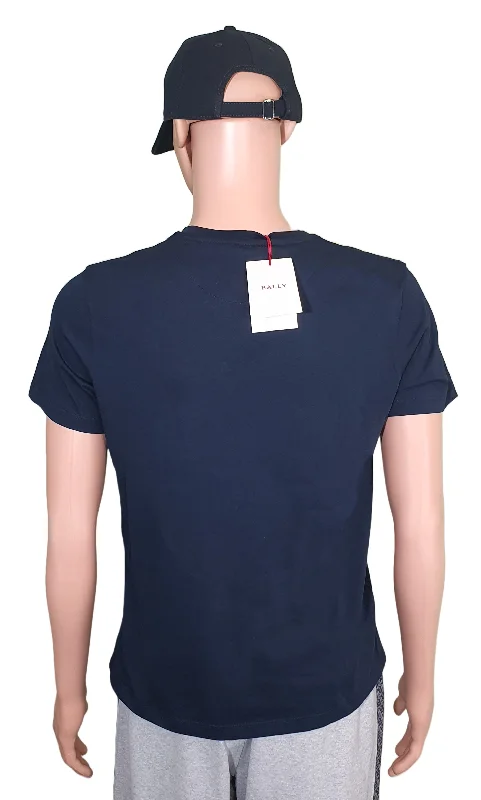 Men's slim - fit graphic t - shirts with vintage rock band printsBally 6301246 Unisex Navy Blue 100% Cotton Logo T-Shirt Men's slim - fit graphic t - shirts with vintage rock band printsBally 6301246 Unisex Navy Blue 100% Cotton Logo T-Shirt