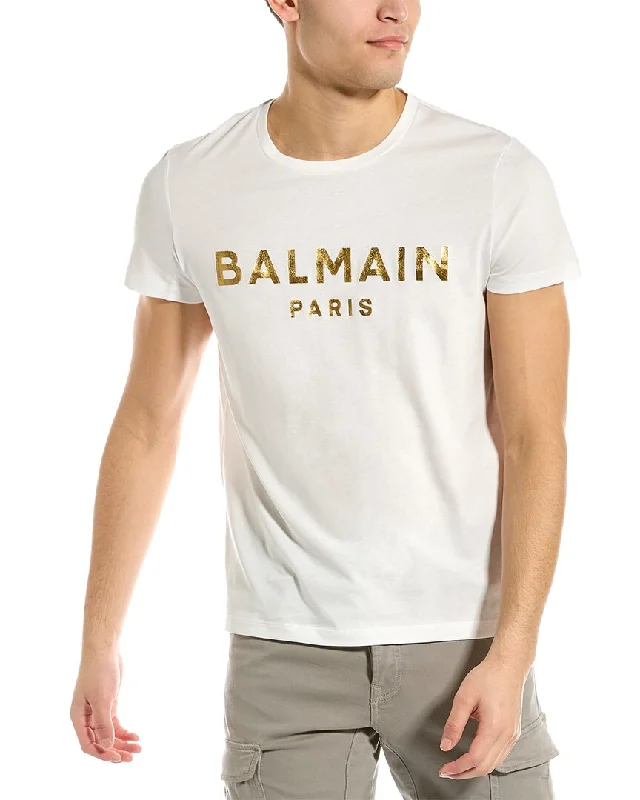Men's short - sleeve linen t - shirts for summer beach outingsBalmain Logo T-Shirt