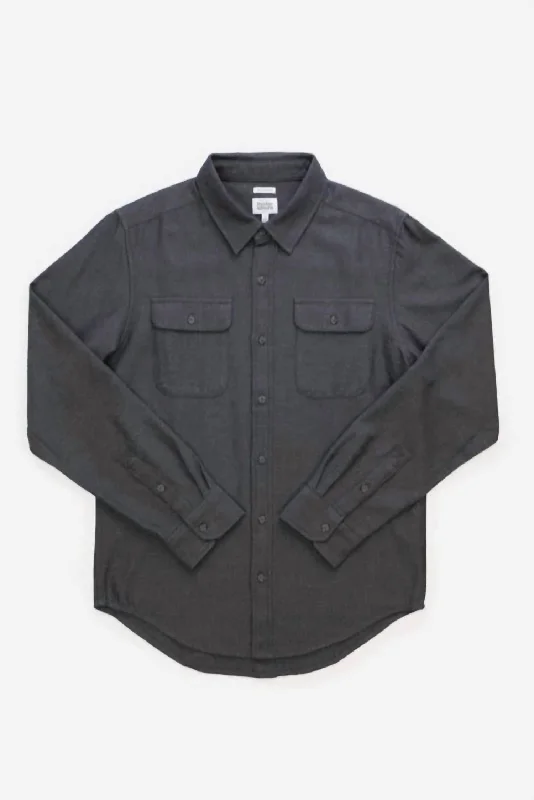 Men's long - sleeve henley t - shirts with button - down placketsBedford Charcoal Herringbone Button Down Shirt In Grey Men's long - sleeve henley t - shirts with button - down placketsBedford Charcoal Herringbone Button Down Shirt In Grey