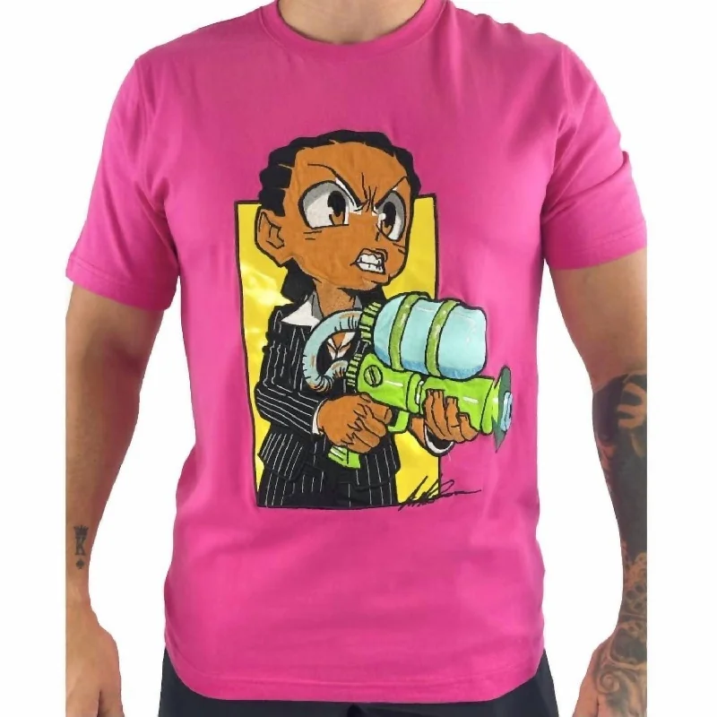 Men's printed Hawaiian t - shirts for tropical vacationsBoondocks Say Hello To My Little Friend T Shirt In Pink Men's printed Hawaiian t - shirts for tropical vacationsBoondocks Say Hello To My Little Friend T Shirt In Pink