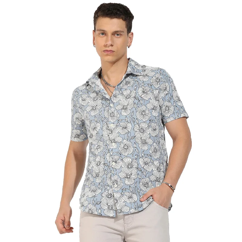 Men's UV - protection t - shirts for outdoor activities in the sunBotanical Print Shirt Men's UV - protection t - shirts for outdoor activities in the sunBotanical Print Shirt