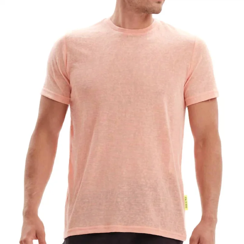 Men's long - sleeve henley t - shirts with button - down placketsCasual Linen T-Shirt In Coral