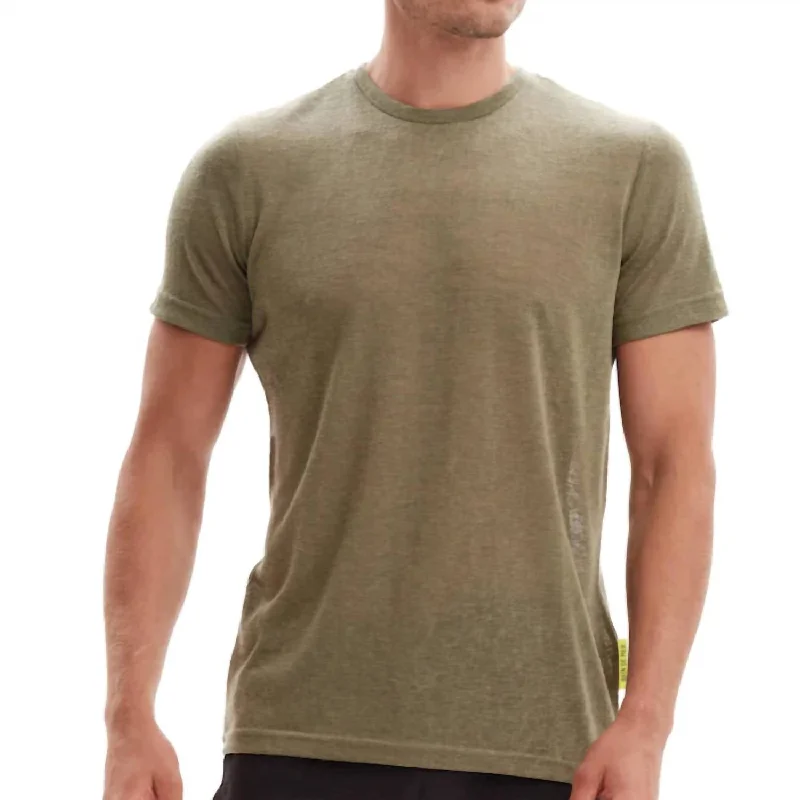 Men's v - neck muscle t - shirts for a body - building aestheticCasual Linen T-Shirt In Military Green