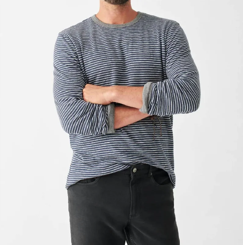 Men's antimicrobial t - shirts for odor - free freshness during travelCloud Reversible Crew Shirt In Medium Grey Heather / Navy Cream Stripe Men's antimicrobial t - shirts for odor - free freshness during travelCloud Reversible Crew Shirt In Medium Grey Heather / Navy Cream Stripe