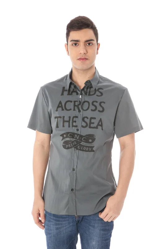 Men's button - front t - shirts with a unique artistic printCostume National Italian Collar Short Sleeve Chic Men's Shirt Men's button - front t - shirts with a unique artistic printCostume National Italian Collar Short Sleeve Chic Men's Shirt