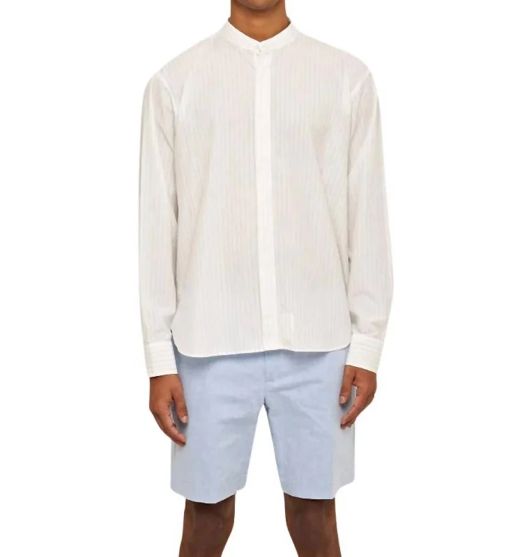 Men's distressed denim - look t - shirts with a rugged appealDekker Pinstripe Shirt In White Men's distressed denim - look t - shirts with a rugged appealDekker Pinstripe Shirt In White