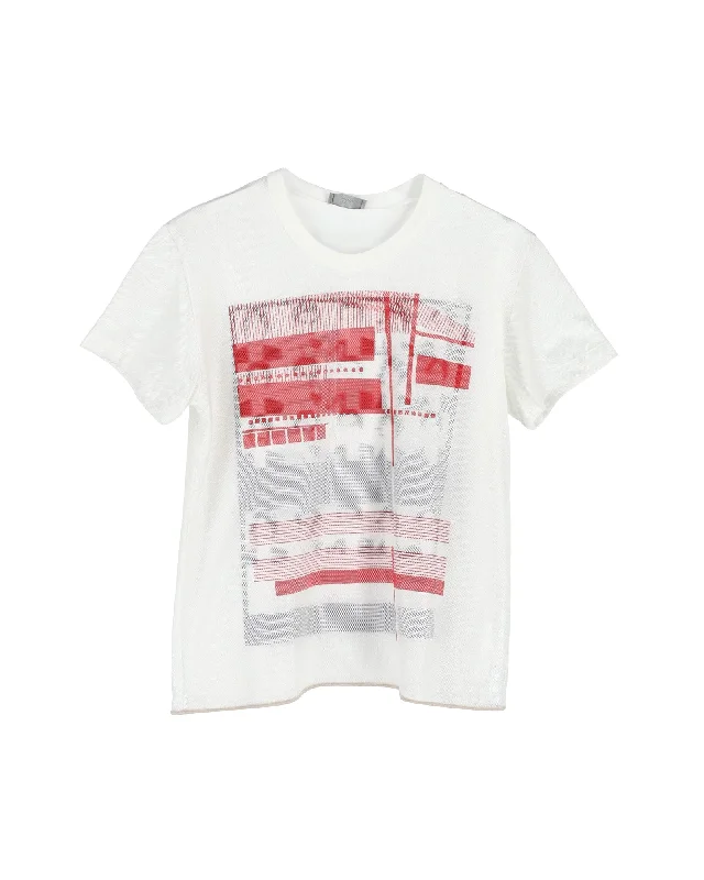 Men's smart - casual checkered t - shirts for semi - formal occasionsDior Printed Short Sleeve T-Shirt in White Cotton Men's smart - casual checkered t - shirts for semi - formal occasionsDior Printed Short Sleeve T-Shirt in White Cotton