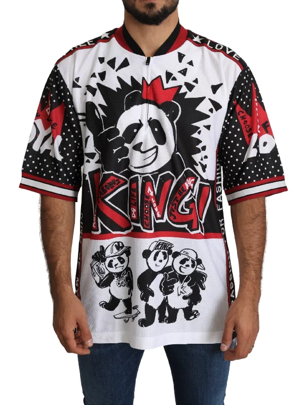 Men's v - neck muscle t - shirts for a body - building aestheticDolce & Gabbana Chic King Panda Print Zipper Collar Men's Tee Men's v - neck muscle t - shirts for a body - building aestheticDolce & Gabbana Chic King Panda Print Zipper Collar Men's Tee