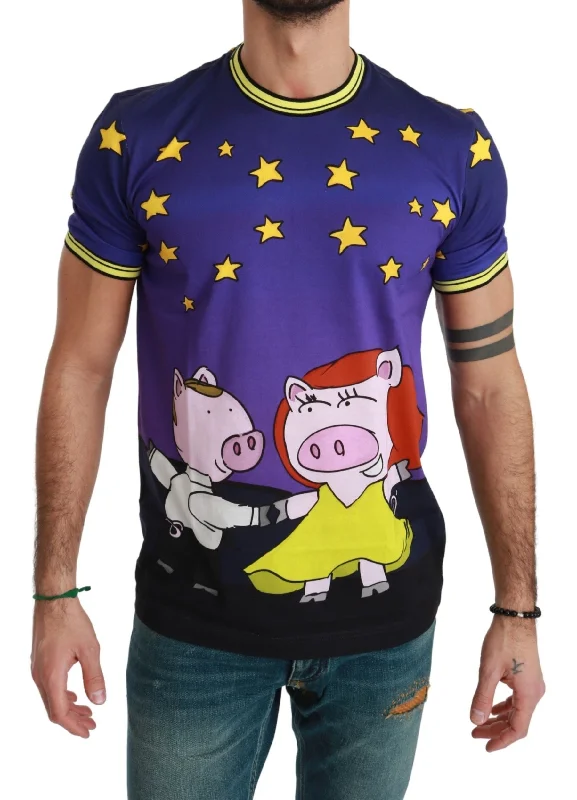 Men's tie - dye t - shirts with a bohemian styleDolce & Gabbana Cotton Round Neck T-Shirt with Pig Men's Motif Men's tie - dye t - shirts with a bohemian styleDolce & Gabbana Cotton Round Neck T-Shirt with Pig Men's Motif
