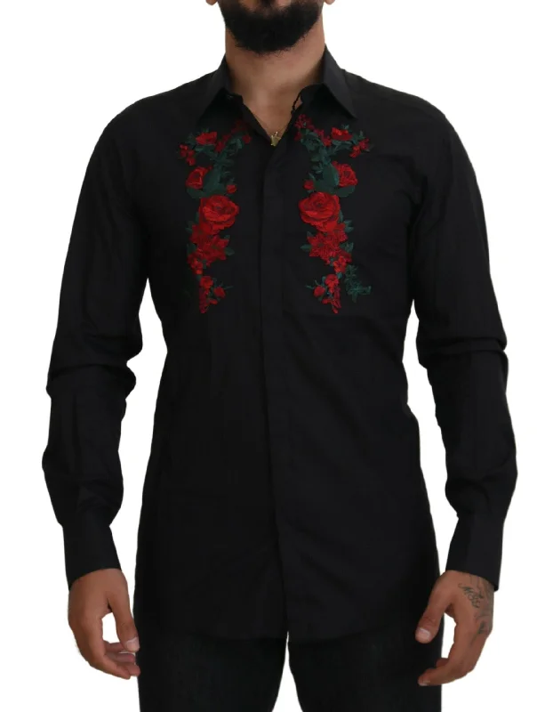 Men's ribbed t - shirts with a textured finish for added styleDolce & Gabbana Elegant Floral Embroide Cotton Men's Shirt Men's ribbed t - shirts with a textured finish for added styleDolce & Gabbana Elegant Floral Embroide Cotton Men's Shirt