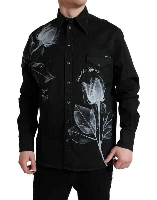 Men's slim - fit graphic t - shirts with vintage rock band printsDolce & Gabbana Elegant Floral Print Dress Men's Shirt Men's slim - fit graphic t - shirts with vintage rock band printsDolce & Gabbana Elegant Floral Print Dress Men's Shirt