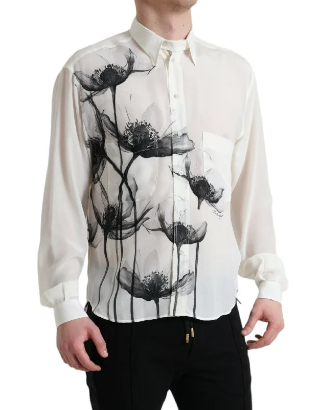Men's polo t - shirts with a contrast collar for a preppy lookDolce & Gabbana Elegant Floral Silk Dress Men's Shirt Men's polo t - shirts with a contrast collar for a preppy lookDolce & Gabbana Elegant Floral Silk Dress Men's Shirt