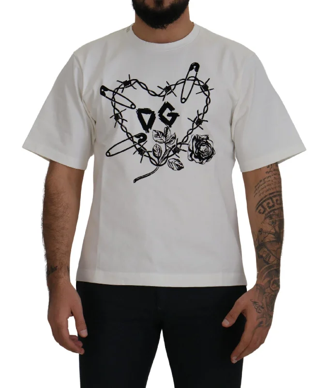 Men's lightweight performance t - shirts for running marathonsDolce & Gabbana Elegant  Heart Roses Crewneck Men's Tee
