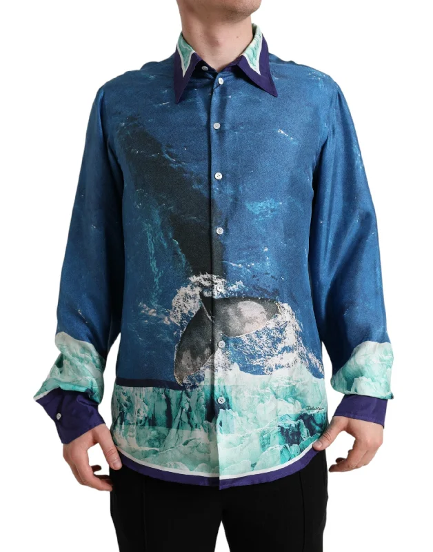 Men's v - neck muscle t - shirts for a body - building aestheticDolce & Gabbana Elegant Ocean Print Silk Men's Shirt Men's v - neck muscle t - shirts for a body - building aestheticDolce & Gabbana Elegant Ocean Print Silk Men's Shirt