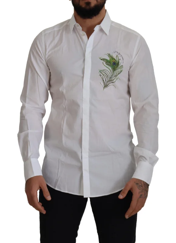 Men's eco - friendly recycled t - shirts for sustainable fashion choicesDolce & Gabbana Elegant Peacock Feather Dress Men's Shirt Men's eco - friendly recycled t - shirts for sustainable fashion choicesDolce & Gabbana Elegant Peacock Feather Dress Men's Shirt