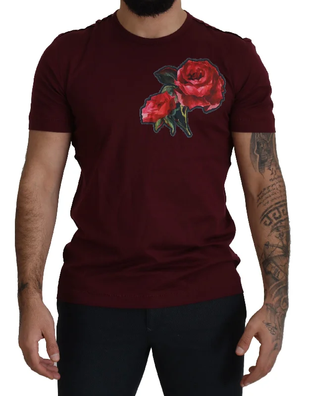 Men's tie - dye t - shirts with a bohemian styleDolce & Gabbana Elegant Roses Motif Crewneck Men's Tee Men's tie - dye t - shirts with a bohemian styleDolce & Gabbana Elegant Roses Motif Crewneck Men's Tee