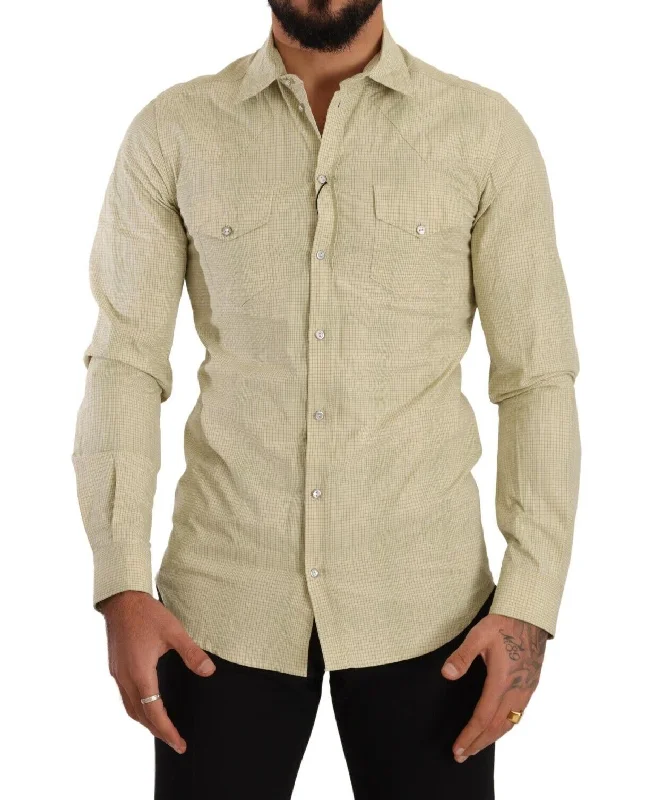 Men's lightweight performance t - shirts for running marathonsDolce & Gabbana Elegant Sicilia Checke Cotton Men's Shirt