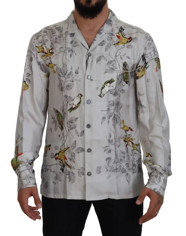 Men's thermal t - shirts with a high - neck design for cold weatherDolce & Gabbana Elegant Silk Bird Print Casual Men's Shirt Men's thermal t - shirts with a high - neck design for cold weatherDolce & Gabbana Elegant Silk Bird Print Casual Men's Shirt
