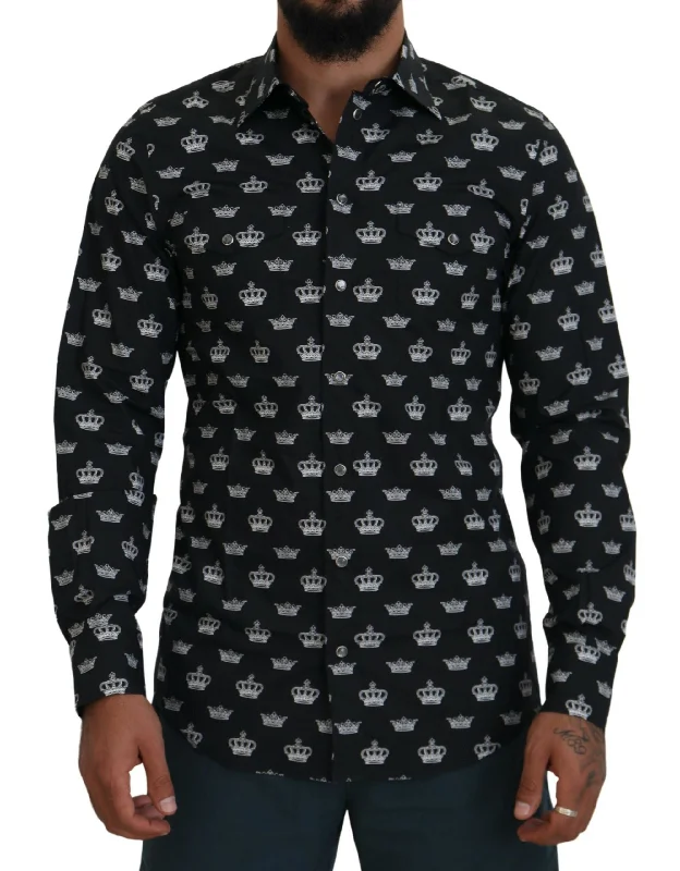 Men's mock - neck t - shirts with a modern and sleek styleDolce & Gabbana Elegant Slim Fit Crown Print Formal Men's Shirt Men's mock - neck t - shirts with a modern and sleek styleDolce & Gabbana Elegant Slim Fit Crown Print Formal Men's Shirt