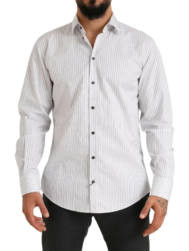 Men's short - sleeve linen t - shirts for summer beach outingsDolce & Gabbana Elegant Striped Cotton Dress Men's Shirt Men's short - sleeve linen t - shirts for summer beach outingsDolce & Gabbana Elegant Striped Cotton Dress Men's Shirt