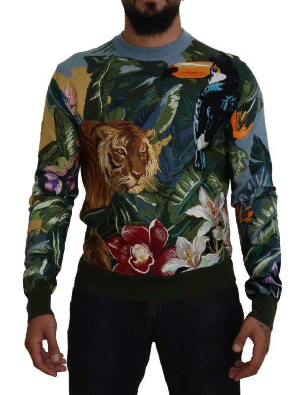 Men's UV - protection t - shirts for outdoor activities in the sunDolce & Gabbana Jungle Embroide Wool Silk Men's Sweater