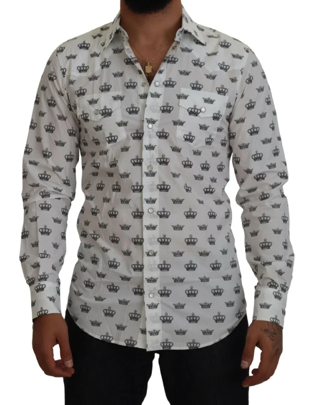 Men's smart - casual checkered t - shirts for semi - formal occasionsDolce & Gabbana Slim Fit Crown Print Dress Men's Shirt Men's smart - casual checkered t - shirts for semi - formal occasionsDolce & Gabbana Slim Fit Crown Print Dress Men's Shirt