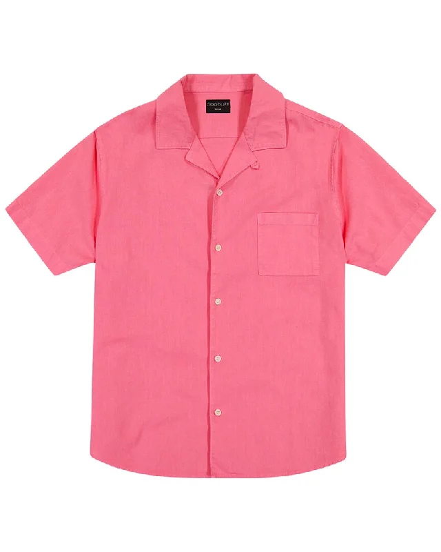 Men's distressed denim - look t - shirts with a rugged appealGoodlife Clothing Camp Collar Linen-Blend Shirt Men's distressed denim - look t - shirts with a rugged appealGoodlife Clothing Camp Collar Linen-Blend Shirt