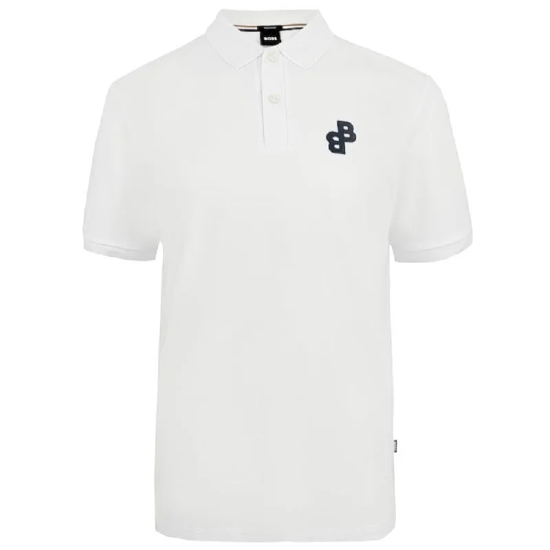 Men's printed Hawaiian t - shirts for tropical vacationsHugo Boss Men Parlay -White Pique Cotton BB Logo Short Sleeve Polo Shirt Men's printed Hawaiian t - shirts for tropical vacationsHugo Boss Men Parlay -White Pique Cotton BB Logo Short Sleeve Polo Shirt