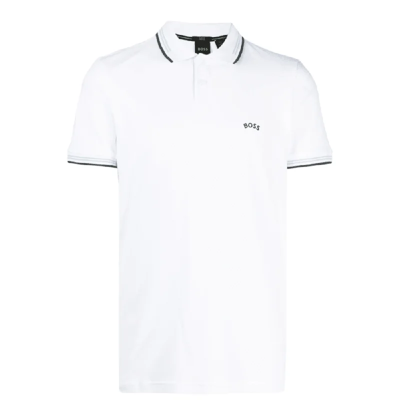 Men's polo t - shirts with a contrast collar for a preppy lookHugo Boss Men Paul Curved NCSA White Pique Short Sleeve Polo T-Shirt Men's polo t - shirts with a contrast collar for a preppy lookHugo Boss Men Paul Curved NCSA White Pique Short Sleeve Polo T-Shirt