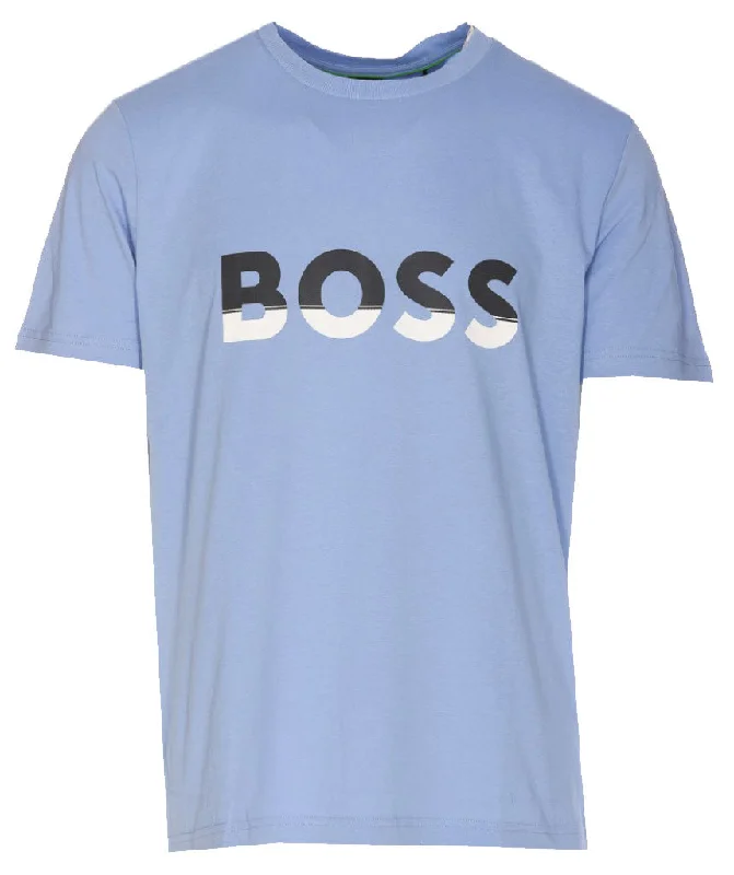 Men's moisture - wicking athletic t - shirts for intense workoutsHUGO BOSS Men's Big Logo Jersey Cotton T-Shirt Forever Blue/Asphalt Grey Men's moisture - wicking athletic t - shirts for intense workoutsHUGO BOSS Men's Big Logo Jersey Cotton T-Shirt Forever Blue/Asphalt Grey