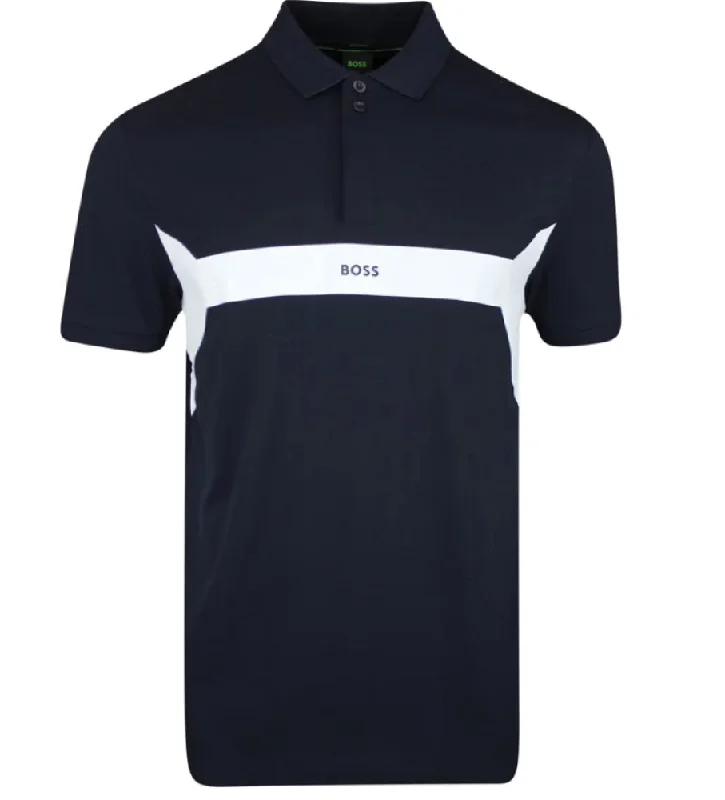 Men's button - front t - shirts with a unique artistic printHugo Boss Men's Paddy 2 Short Sleeve White Stripe Polo Shirt, Navy Men's button - front t - shirts with a unique artistic printHugo Boss Men's Paddy 2 Short Sleeve White Stripe Polo Shirt, Navy