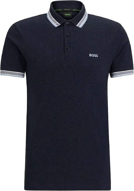 Men's thermal t - shirts with a high - neck design for cold weatherHUGO BOSS Men's Paddy Short Sleeve Contrast Color Polo Shirt Dark Navy Melange Men's thermal t - shirts with a high - neck design for cold weatherHUGO BOSS Men's Paddy Short Sleeve Contrast Color Polo Shirt Dark Navy Melange