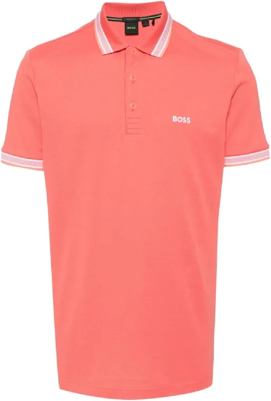Men's long - sleeve henley t - shirts with button - down placketsHugo Boss Men's Paddy Short Sleeve Contrast Color Polo Shirt, Fiery Coral