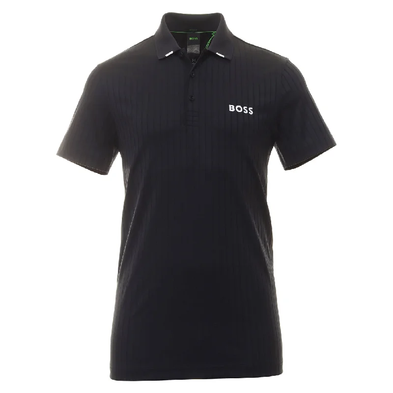 Men's smart - casual checkered t - shirts for semi - formal occasionsHugo Boss Men's Paddytech Black Stretch Poly Short Sleeve Polo T-Shirt