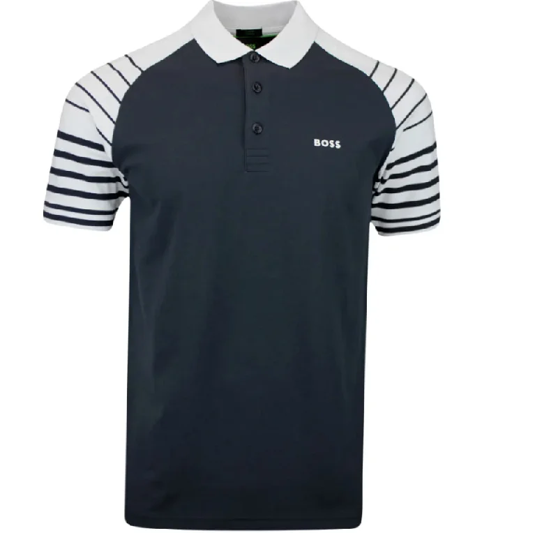 Men's polo t - shirts with a contrast collar for a preppy lookHugo Boss Men's Paule 3 Blue Short Sleeve Cotton Polyester Polo T-Shirt Men's polo t - shirts with a contrast collar for a preppy lookHugo Boss Men's Paule 3 Blue Short Sleeve Cotton Polyester Polo T-Shirt