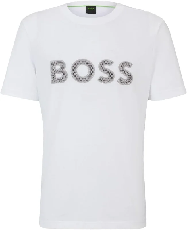 Men's smart - casual checkered t - shirts for semi - formal occasionsHugo Boss Men's Tee 1 Outlined Logo Crew Neck T-Shirt, White Salt Men's smart - casual checkered t - shirts for semi - formal occasionsHugo Boss Men's Tee 1 Outlined Logo Crew Neck T-Shirt, White Salt