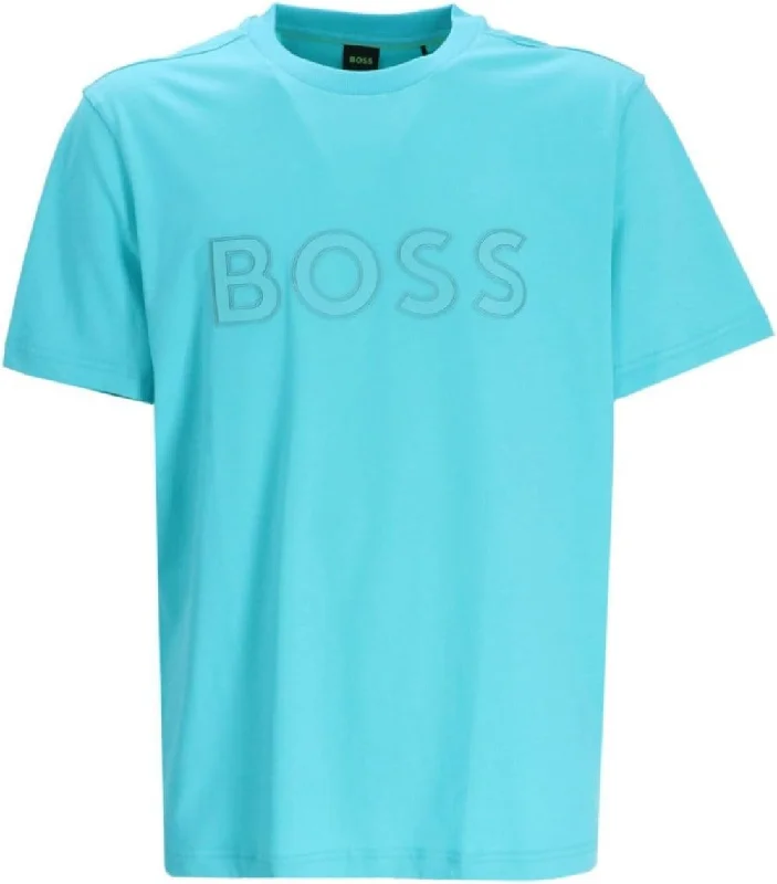 Men's ribbed t - shirts with a textured finish for added styleHugo Boss Men's Tee 1 Rubberized Logo Short Sleeve Crew Neck T-Shirt, Turquoise Men's ribbed t - shirts with a textured finish for added styleHugo Boss Men's Tee 1 Rubberized Logo Short Sleeve Crew Neck T-Shirt, Turquoise