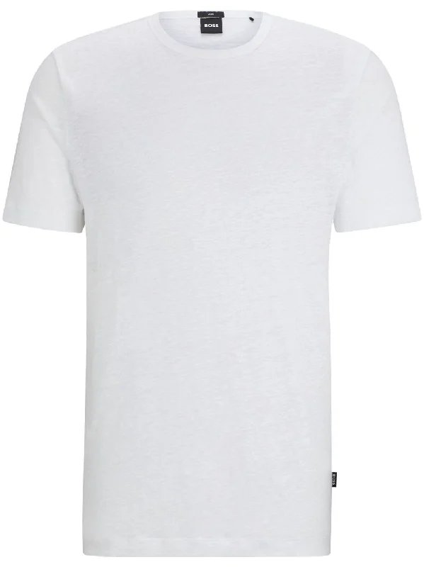 Men's smart - casual checkered t - shirts for semi - formal occasionsHugo Boss Men's Tiburt 456 Linen Crew Neck Short Sleeve T-Shirt, White Men's smart - casual checkered t - shirts for semi - formal occasionsHugo Boss Men's Tiburt 456 Linen Crew Neck Short Sleeve T-Shirt, White