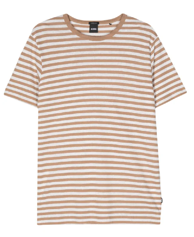 Men's v - neck muscle t - shirts for a body - building aestheticHugo Boss Men's Tiburt 457 Striped Linen Short Sleeve Crew Neck T-Shirt, Beige/White Men's v - neck muscle t - shirts for a body - building aestheticHugo Boss Men's Tiburt 457 Striped Linen Short Sleeve Crew Neck T-Shirt, Beige/White